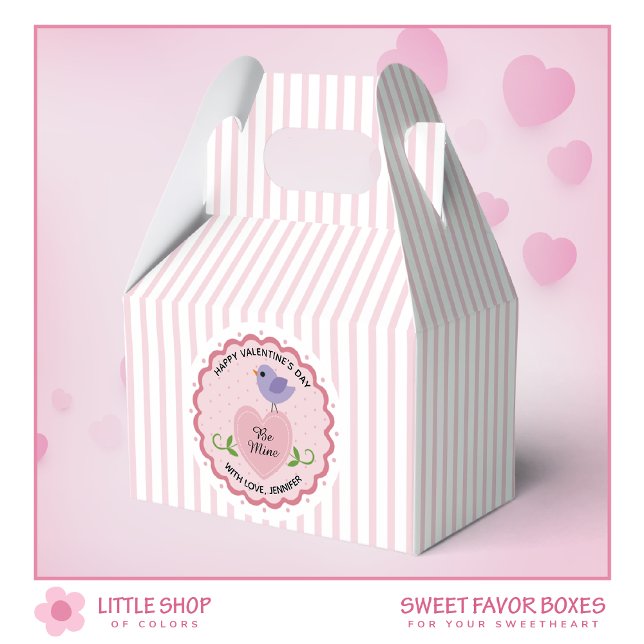 Pink Heart Be Mine Love Bird Valentines Day Favour Box (Creator Uploaded)