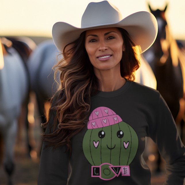 Pink Heart Beanie Cactus Love Sweatshirt (Creator Uploaded)