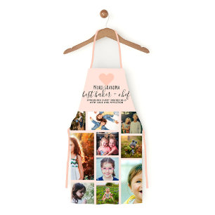 Pink Heart Best Baker Chef Grandma Photo Collage Apron