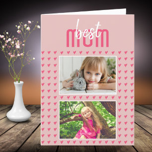 Pink Heart Best Mum 2 Photo Mother`s Day Holiday Card