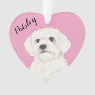 Pink Heart Bichon Bolognese Coton Havanese Maltese Ornament