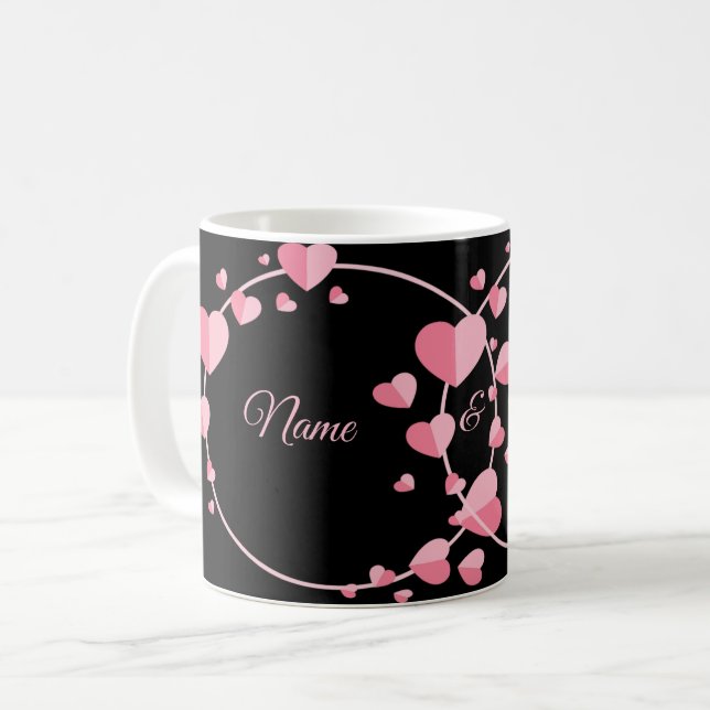 Pink Heart Black Geometric Wedding Party Elegant Coffee Mug (Front Left)