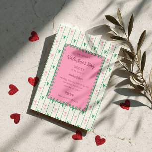 Pink Heart Blooms & Green Heart - Modern Valentine Invitation