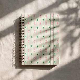 Pink Heart Blooms & Green Heart - Modern Valentine Notebook