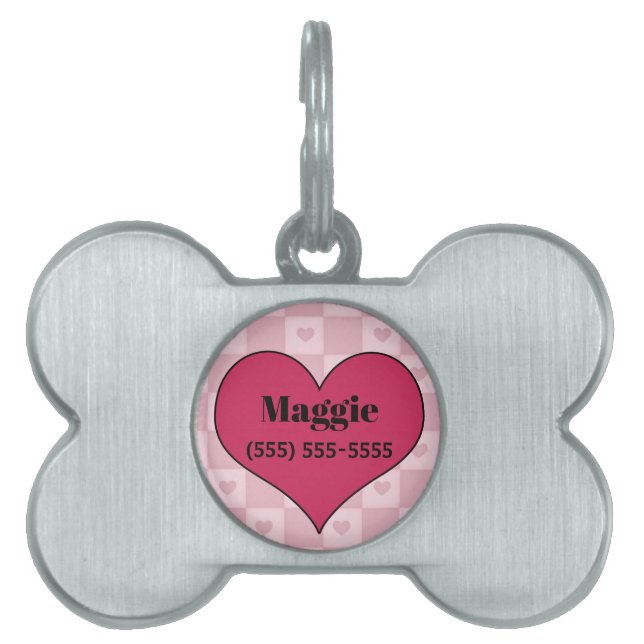 Pink Heart Bone Shaped Pet Pet Tag (Front)