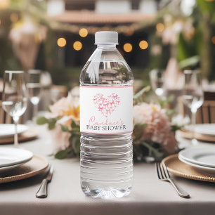Pink Heart Bow Baby Shower thank you guest favour Water Bottle Label