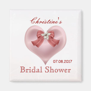 Pink heart, bow, flower Bridal Shower magnet