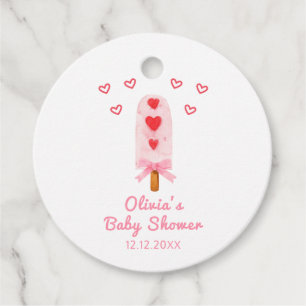 Pink Heart Bow Ice Cream Ready To Pop Baby Shower Favour Tags