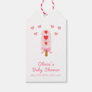 Pink Heart Bow Ice Cream Ready To Pop Baby Shower Gift Tags