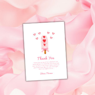 Pink Heart Bow Ice Cream Ready To Pop Baby Shower Thank You Card