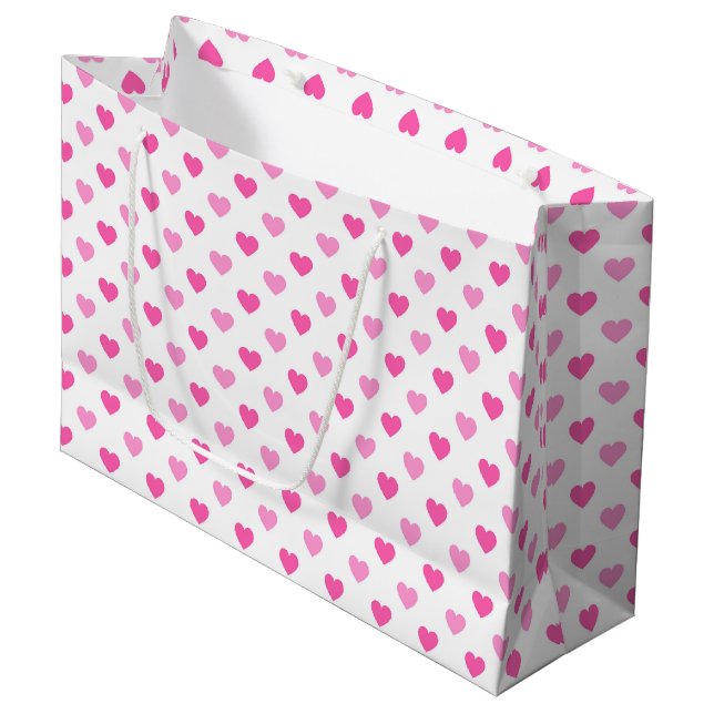 Pink Heart Breast Cancer Awareness Pattern Large Gift Bag (Front Angled)