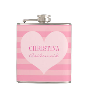 Pink heart bridesmaid elegant personalised hip flask