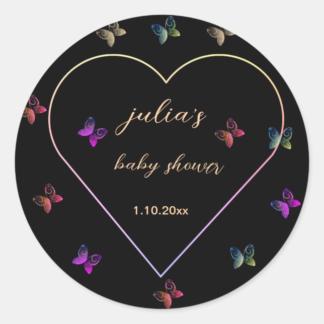 Pink Heart Butterfly girl baby shower  Classic Round Sticker (Front)