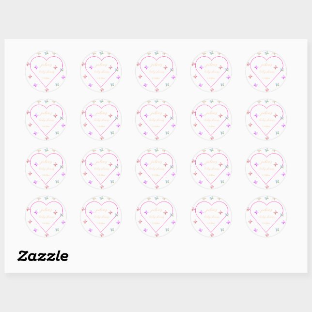 Pink Heart Butterfly girl baby shower  Classic Round Sticker (Sheet)
