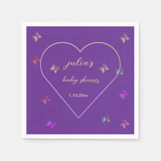 Pink Heart Butterfly girl baby shower  Napkin