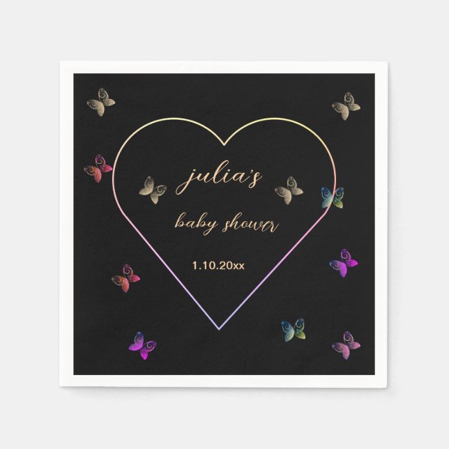 Pink Heart Butterfly girl baby shower  Napkin (Front)