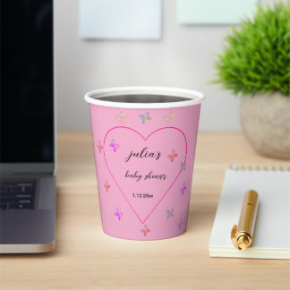 Pink Heart Butterfly girl baby shower  Paper Cups