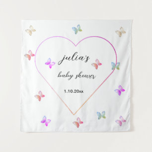 Pink Heart Butterfly girl baby shower  Tapestry