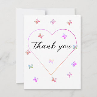 Pink Heart Butterfly girl baby shower  Thank You Card