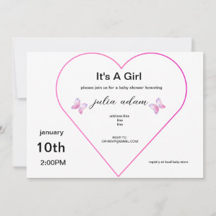 Pink Heart Butterfly Invitation