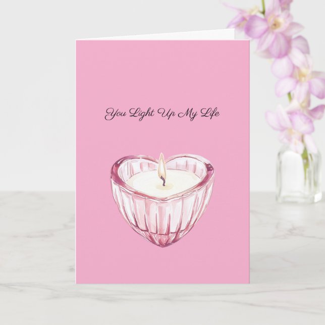 Pink Heart Candle Light up my life Card (Orchid)