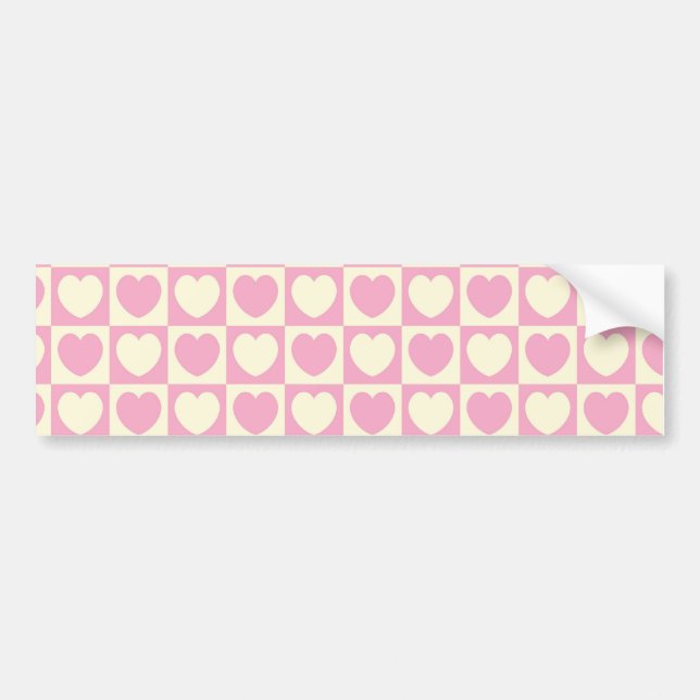Pink Heart Chequered Background Bumper Sticker (Front)