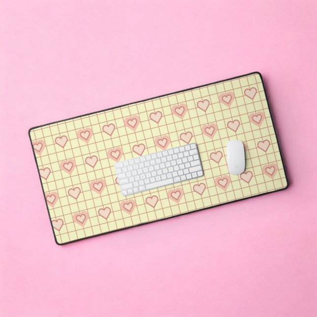 Pink Heart Chequered Pattern Valentine's Day Desk Mat (Pink Heart Checkered Pattern Valentine's Day Desk Mat)