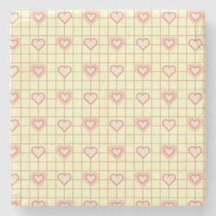 Pink Heart Chequered Pattern Valentine's Day Stone Coaster