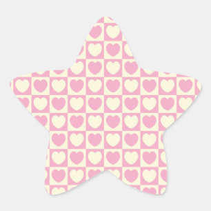 Pink Heart Chequered Star Sticker