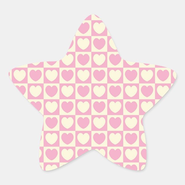 Pink Heart Chequered Star Sticker (Front)