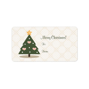 Pink Heart Christmas Tree Gift Label