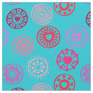 Pink Heart Circles on Aqua   Valentines Fabric