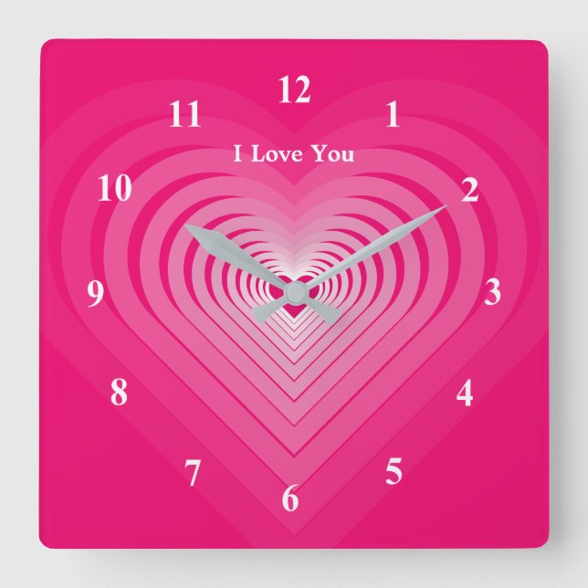 Pink Heart Clock with Text - I Love You (Front)