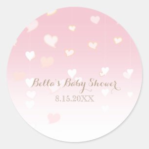 Pink Heart Confetti Baby Shower Classic Round Sticker