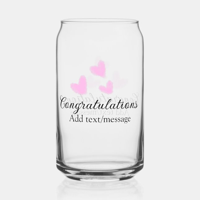 Pink heart congratulations graduation watercolor a can glass (Front)
