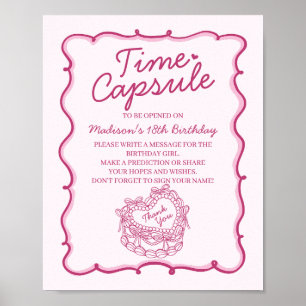 Pink Heart Coquette Cake Birthday Time Capsule Poster