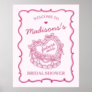 Pink Heart Coquette Cake Bridal Shower Welcome Poster