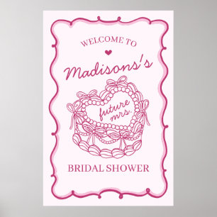 Pink Heart Coquette Cake Bridal Shower Welcome Poster