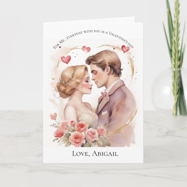 Pink Heart couple Valentine's day card for her  (Front)