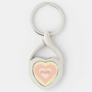 Pink Heart Cream Chequered Valentine's Day Gift Key Ring