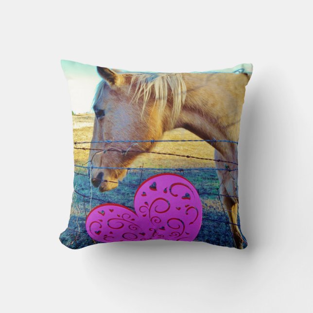 Pink Heart & Cream Horse Cushion (Front)