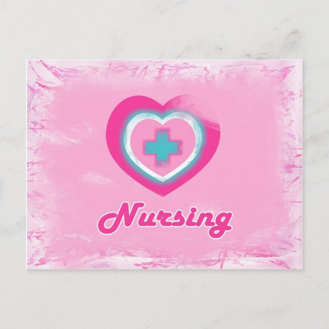 Pink Heart & Cross- Nursing Postcard (Front)