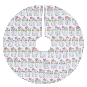 Pink Heart Cupcake Bridal Baby Shower Celebration Brushed Polyester Tree Skirt