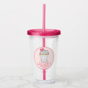 Pink Heart Cupcake Bridal Baby Shower Favour Acrylic Tumbler