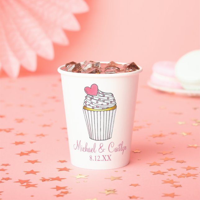 Pink Heart Cupcake Bridal Baby Shower Wedding Paper Cups (Insitu)