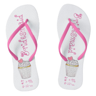 Pink Heart Cupcake Bridesmaid Wedding Flip Flops