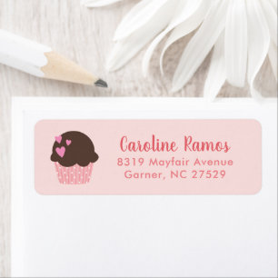 Pink Heart Cupcake Kids Return Address Label