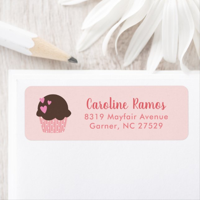 Pink Heart Cupcake Kids Return Address Label (Insitu)