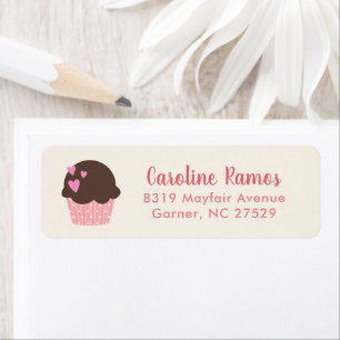 Pink Heart Cupcake Kids Return Address Label