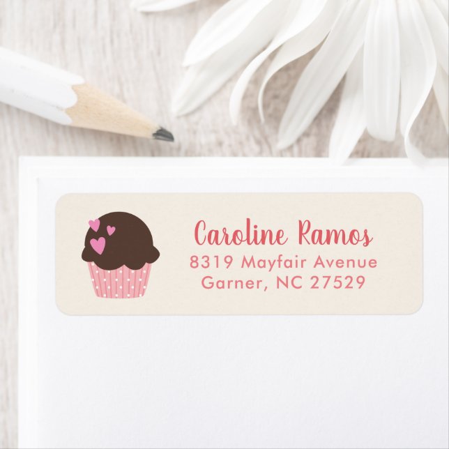 Pink Heart Cupcake Kids Return Address Return Address Label (Insitu)